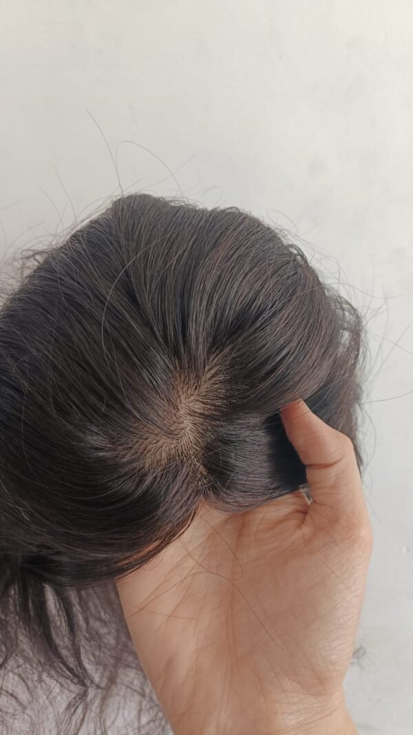 Regalis 100% Human Hair - Dark Brown 4x4 Straight Silk Base Clip in Hair Topper