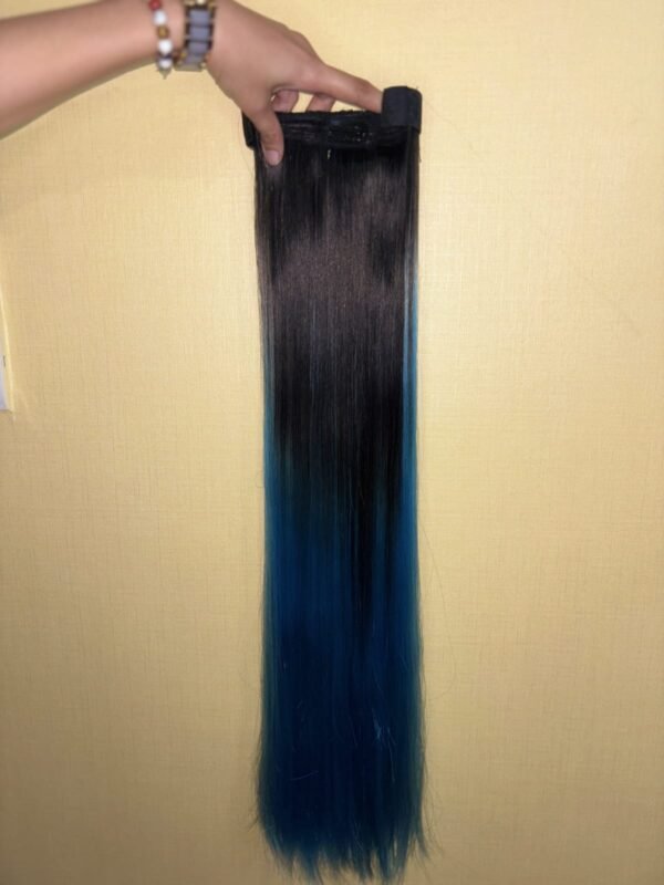 Regalis 100% Human Hair-Ombre Black & Blue Straight Hair Ponytail Extension