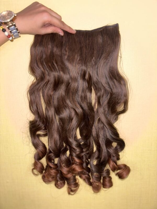 Regalis 100% Human Hair-Dark Brown & Golden Highlight - Clip in Wavy & Curly Hair Extension