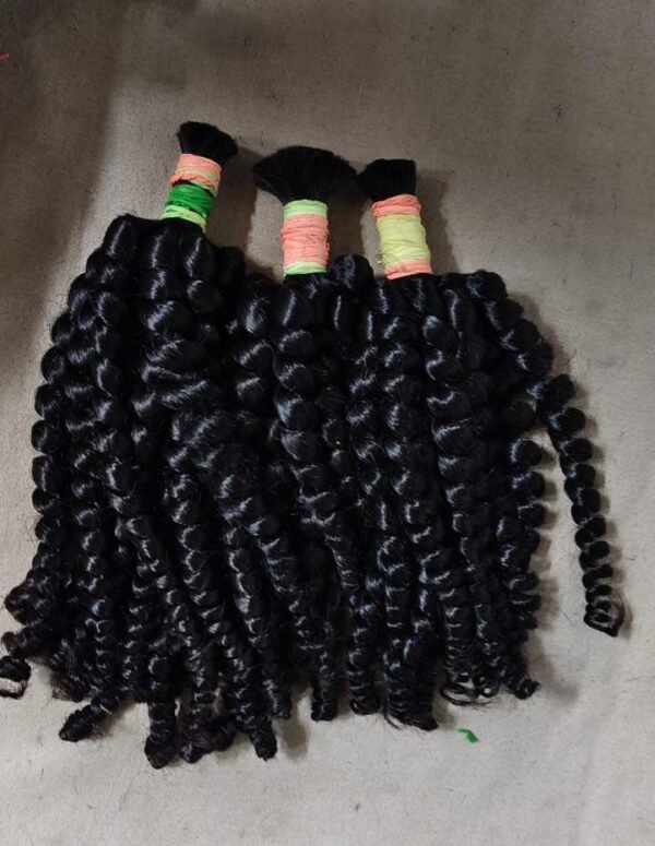 Regalis 100% Human Hair-Black Telephone Curly Bulk Hair Bundle