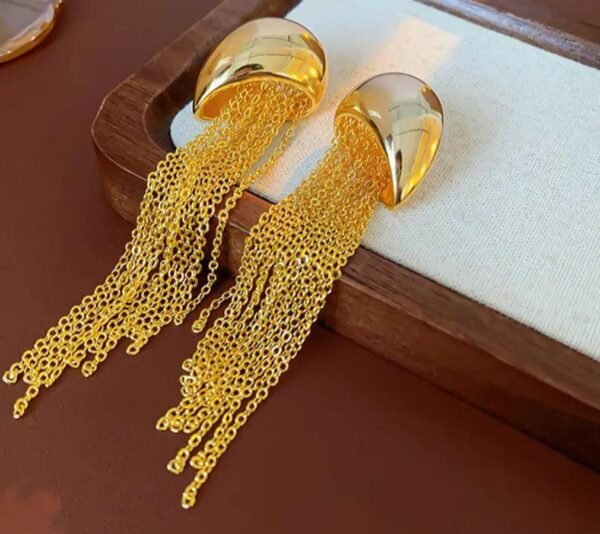 Regalis Long Tassel Earrings – Copper-Plated, Real Gold Unique Chain Stud Earrings