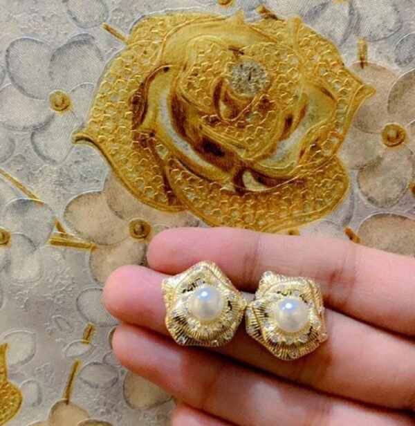 Regalis Golden Stainless Steel Earrings with Studded Pearl – Hypoallergenic & Anti-Tarnish, Elegant Design