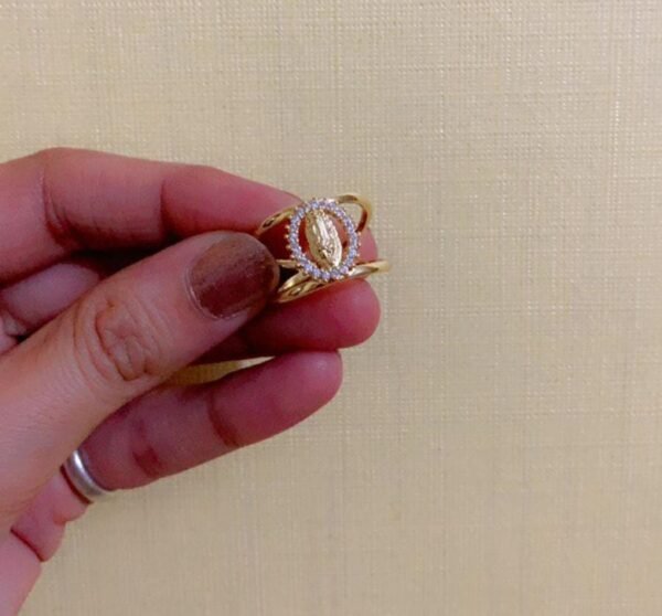 Regalis Premium Classic Versatile Geometric Shape with White Zircon Gold Plated Copper Mary Ring